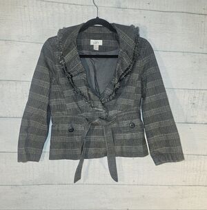 Ann Taylor Loft Ruffle Plaid Academia Blazer Loose Hem Size 4